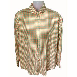 Thomas Dean Long Sleeve Button up Cotton Orange White Gingham Dress Shirt XL
